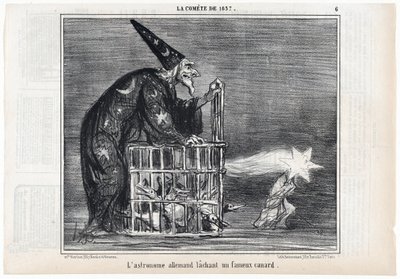 Kometa z roku 1857, "Německý astronom vypouštějící slavnou kachnu", z Le Charivari, hospoda. 1858 (rytina) od Honoré Daumier