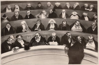 Le Ventre législatif. Aspects des bancs ministériels de la chambre improstituée de 1834 / Legislativní břicho. Pohled na kabinetní lavice nevěstinecké komory z roku 1834. 1834 od Honoré Daumier
