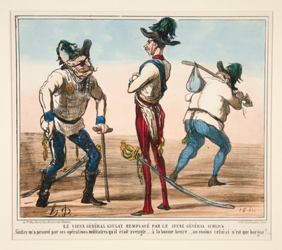 Starý generál Giulay nahrazen mladým generálem Schlickem od Honoré Daumier