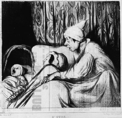 Sluch: série o pěti smyslech od Honore Daumiera (1808-1879). "" Charivari "" od Honoré Daumier
