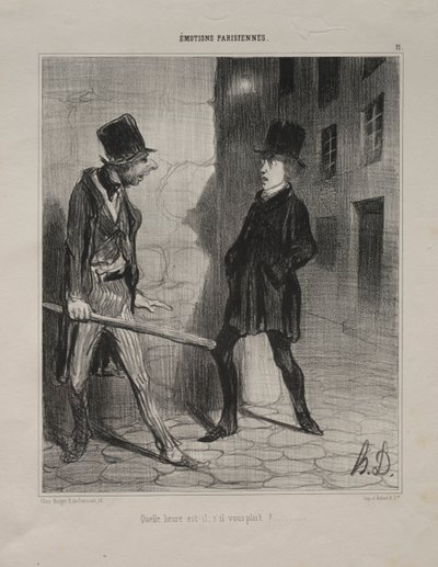 Parisian Emotions, deska 11: Kolik je hodin, prosím, 24. listopadu 1839. od Honoré Daumier