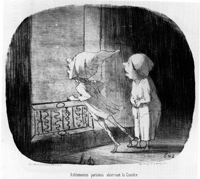 Pařížští astronomové pozorující kometu, převzato z „Astronomie“, série karikatur o astronomech a kometě de Honore Daumier (1808-1879). "Serenáda" od Honoré Daumier