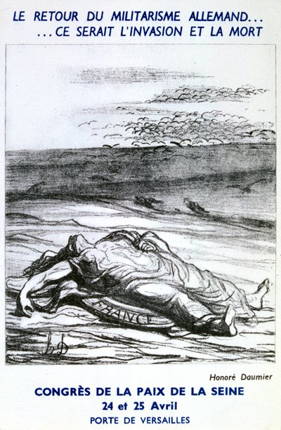 Pohlednice inzerující mírový kongres na Seině v Paříži od Honoré Daumier