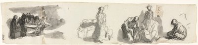 List studií se skupinou čtyř postav vpravo (recto) od Honoré Daumier