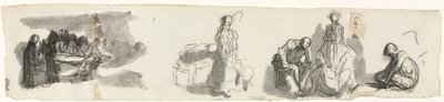 List studií se skupinou čtyř postav napravo, třetí čtvrtina 19. století. od Honoré Daumier
