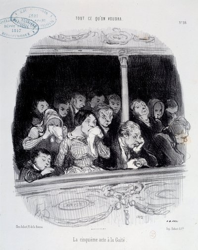Páté dějství má Gaite Výrazy tváře publika během show (nuda, únava, ztráta interetu) Karikatura od Honore Daumier (1808-1879). Pařížské muzeum 19. století Carnavalet od Honoré Daumier