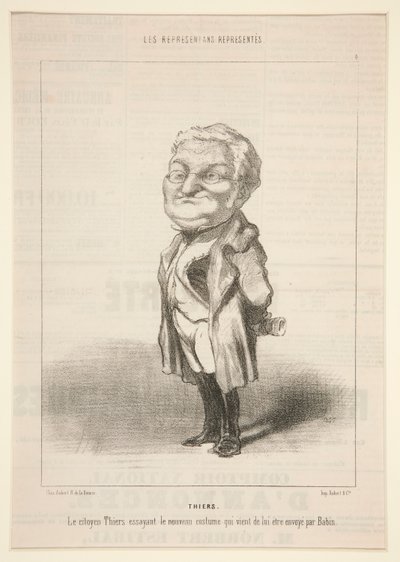 Thiers: Občan Thiers si zkouší nový kostým, který mu právě poslal Bavin od Honoré Daumier