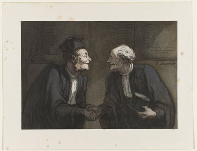 Dva právníci si potřásají rukama, kolem roku 1840 od Honoré Daumier