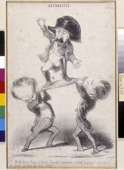 Victor Hugo a Emile de Girardin podporující kandidaturu Napoleona Bonaparta. Kreslený film Honore Daumiera (1808-1879) se objevil v „“Le Charivari““. Litterary House of Victor Hugo, Bievres (Dim in cm 30,3x20) od Honoré Daumier