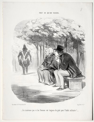 Co chcete, deska 51: Nedivím se, že ženy mají vždy rády vojenskou uniformu, 1848. od Honoré Daumier