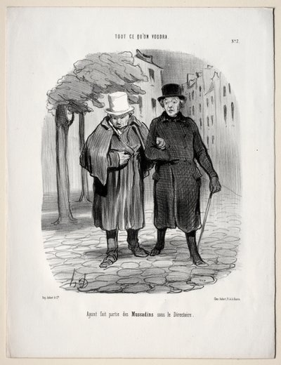 Co chcete, deska 7: Po převzetí role dandies v adresáři, 1847. od Honoré Daumier