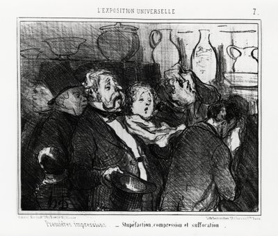 Světová výstava: první dojmy: omráčení, stlačení a udušení. Ilustrace Honore Daumier (1808-1879), publikovaná v novinách „“ Charivari“ z 24. května 1855. od Honoré Daumier