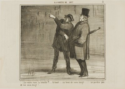 "- Vidíte kometu... právě tam, na špičce mého prstu... neztrácejte z dohledu špičku mého prstu!", deska 5 z knihy La Comète De 1857 od Honoré Victorin Daumier