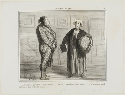 "- Pane, odcházím z vašich služeb, jedu domů... Nechci tu být, až přijde konec světa." 4. deska z knihy La Cométe De 1857. od Honoré Victorin Daumier