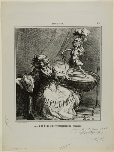 "- Ať ho houpám, jak chci, nedaří se mi ho uspat," talíř 105 z Aktualit. od Honoré Victorin Daumier