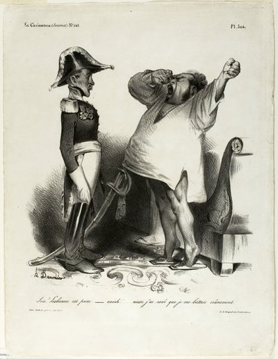 "- Pane! Lisabon byl zajat. - aaaah!... a já jsem snil, že jsem bojoval statečně!," talíř 304 od Honoré Victorin Daumier