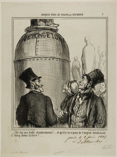 "- Jo... tomuhle říkám skvělá práce.... a za pouhých pět sous za libru... se vám to opravdu vyplatí!," talíř 7 z Croquis Pris Au Salon par Daumier od Honoré Victorin Daumier