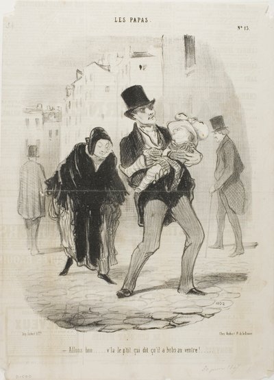 "- Ano, v pořádku, ale chudáka chlapce bolí břicho," talíř 13 od Les Papas od Honoré Victorin Daumier