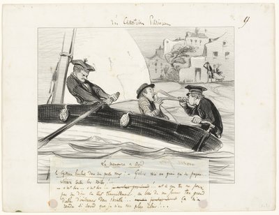 Manévr na lodi, devátý talíř z knihy Les Canotiers Parisiens od Honoré Victorin Daumier