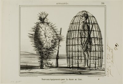 Nové oblečení pro lov lva, talíř 395 z Actualités od Honoré Victorin Daumier