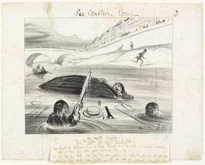 Nový způsob plavby po řece života, třetí deska z knihy Les Canotiers Parisiens od Honoré Victorin Daumier