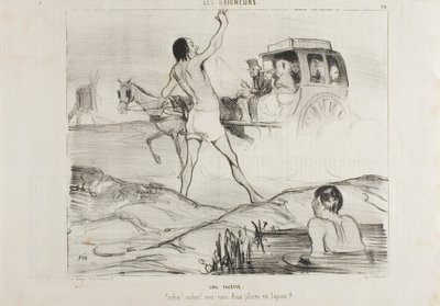 Praktický vtip. "Řidiči! Řidič! Máte ještě dvě místa v králičí sekci", deska 24 od Les Baigneurs od Honoré Victorin Daumier