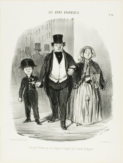 Mladý muž, který je pýchou a nadějí rodiny Badinguetů, deska 16 z knihy Les Bons Bourgeois od Honoré Victorin Daumier