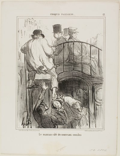 Nepříjemný aspekt nového typu omnibusu, deska 13 z knihy Croquis Parisiens od Honoré Victorin Daumier