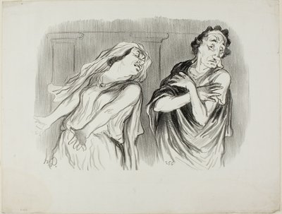 Andromache. "- Osudem naší rodiny byla nelítostná smrt, můj muž byl mučen až do konce svého dechu," deska 6 z Physionomies Tragiques. od Honoré Victorin Daumier