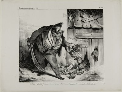 Pojď sem, kuřátko, Chick..... Chick... Kuřátko, pojď sem, malé krocánky, deska 442 od Honoré Victorin Daumier