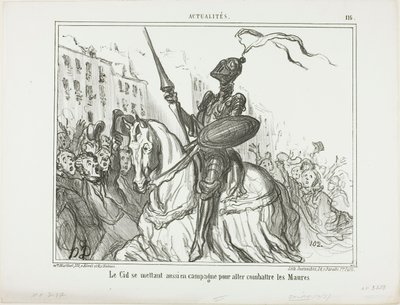 El Cid se také vydává do boje proti Maurům, deska 116 z Actualités od Honoré Victorin Daumier