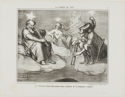 Přílet slavné komety se zájmem sledují i planety, deska 9 z knihy La Cométe De 1857 od Honoré Victorin Daumier