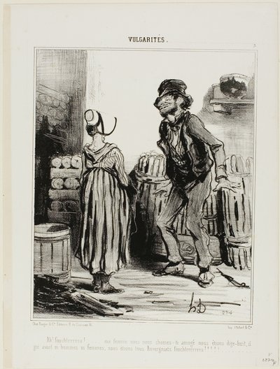 "Ha! Dammmmmnit manželka... jak jsme se bavili, když nám bylo osmnáct.... žádní muži žádné ženy..... jen my lidé z Auvergne," deska 5 z Vulgarités od Honoré Victorin Daumier