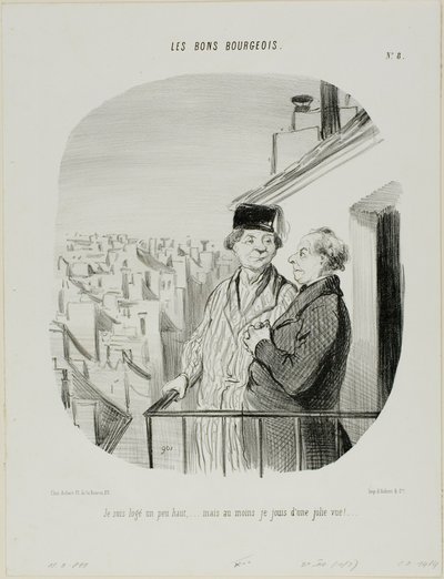 "Bydlím trochu vysoko... ale aspoň mám krásný výhled," talíř 8 z Les Bons Bourgeois od Honoré Victorin Daumier
