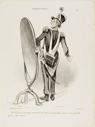 "Opravdu nevím, jak vypadali u Slavkova, ale těžko mohli vypadat lépe," talíř 7 z Coquetterie. od Honoré Victorin Daumier