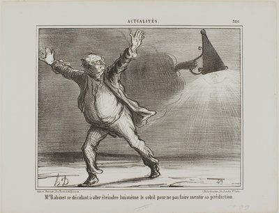 Monsieur Babinet se rozhodne osobně vypnout Slunce, aby se jeho předpovědi naplnily, deska 386 z Actualités od Honoré Victorin Daumier