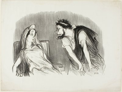 Oedipe. "- Když můj meč proťal jeho krvácející srdce - Třeseš se, madam - Tehdy se svět hroutil," deska desátá z Physionomies tragiques. od Honoré Victorin Daumier
