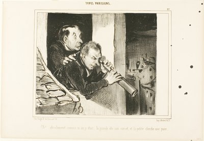 "Ach! Je to, jako bychom tam byli: vysoká si rozepíná korzet a malá hledá blechu!", deska 27 z Types Parisiens. od Honoré Victorin Daumier