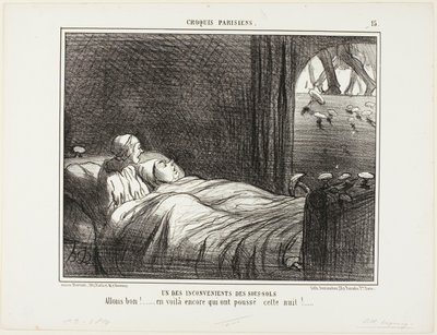 Jedna z nevýhod bydlení ve sklepě. "Podívejte, tady jsou další, které vyrostly včera večer...," talíř 15 z Croquis Parisiens od Honoré Victorin Daumier