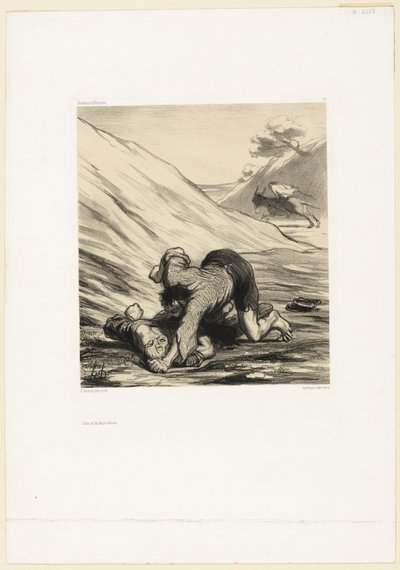 Osel a dva zloději, deska 75 z Uměleckých suvenýrů od Honoré Victorin Daumier