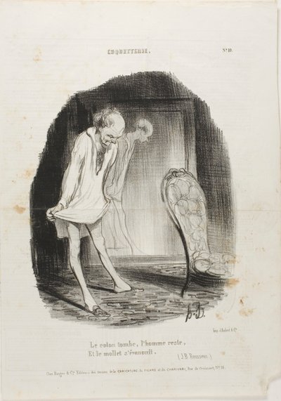 Šaty padají, muž zůstává a nohy se třesou. (J.B. Rousseau), deska 10 z knihy Coquetterie od Honoré Victorin Daumier