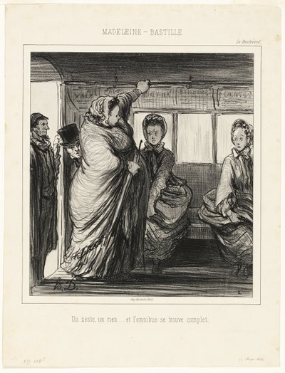 Autobusová linka Madeleine-Bastille. Drobnost, nic... a autobus je plný. od Honoré Victorin Daumier