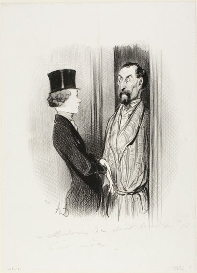 Rendez-Vous. "- Madame Eudoxie Blancminet - To jsem já, Monsieur... co pro vás mohu udělat," deska 44 z Les Beaux Jours De La Vie od Honoré Victorin Daumier