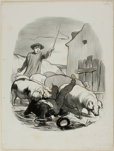 Nebezpečí přistižení při honbě za věží, deska 12 z Pastorales od Honoré Victorin Daumier