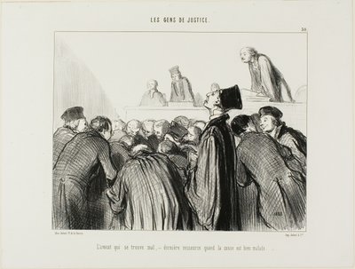 Advokát se stává nemocným, poslední možnost, když jeho případ začíná také vypadat nemocně, deska 30 z Les Gens De Justice od Honoré Victorin Daumier