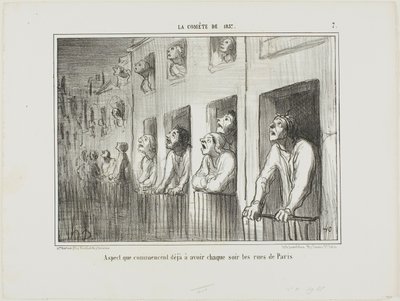 Ulice Paříže začínají vypadat každou noc takto, deska 7 z knihy La Cométe De 1857 od Honoré Victorin Daumier