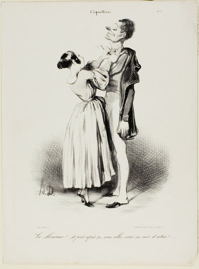 "Tady jsi, drahá.... a teď se vsadím, že budeš hledat další dívky....," talíř 1 z Coquetterie. od Honoré Victorin Daumier