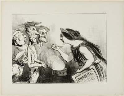 Příliš mnoho kuchařů kazí vývar. "- Tohle opravdu chutná jako špatné vaření," talíř 142 z Actualités od Honoré Victorin Daumier