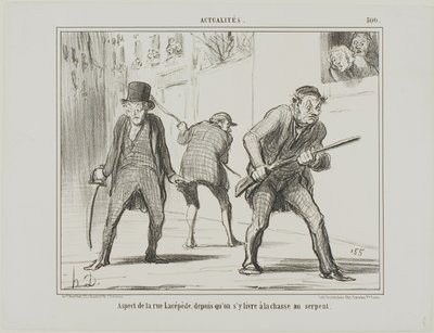 Pohled na ulici Lacépède během lovu na hada, deska 500 z Actualités od Honoré Victorin Daumier