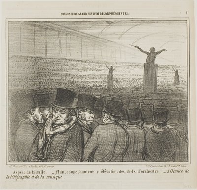 Pohled na Velký sál, deska 1 ze Souvenirdu Grand Festival des Orphéonistes od Honoré Victorin Daumier